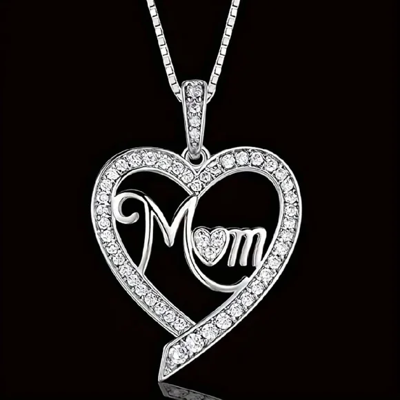 Silver Mom Heart Pendant Necklace - Picture 2 of 3